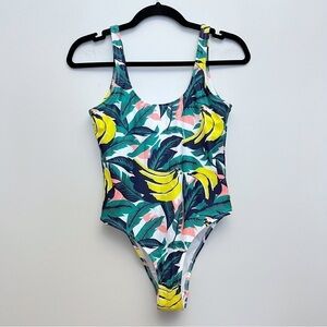 Chubbies Multi Color Tropical Banana Leaf Scoop Open Back One Piece Swimsuit